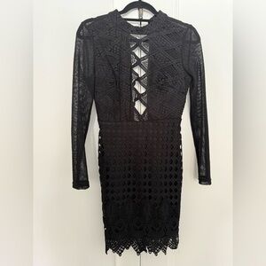 L'ATISTE Black Geometric Lace Dress